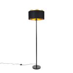 QAZQA Moderne vloerlamp met kap met goud - Simplo - Zwart