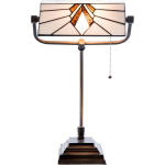Clayre & Eef Bureaulamp Tiffany 32x27x51 Cm / E27/max.1x 60 Watt, Oranje, Wit - Glas, Metaal - Bruin