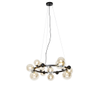 QAZQA Art deco hanglamp met amber glas 12-lichts - David - Zwart