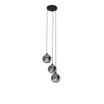 QAZQA Art deco hanglamp zwart met smoke glas 3-lichts - Wallace - Grijs