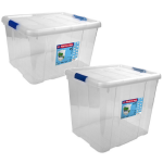 Hega Hogar 4x Opbergboxen/opbergdozen Met Deksel 25 En 35 Liter Kunststof Transparant/blauw - Opbergbox