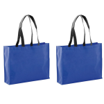 Bellatio Design 2x Stuks Draagtassen/schoudertassen/boodschappentassen In De Kleur 40 X 32 X 11 Cm - Boodschappentassen - Blauw