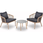 Loungeset/ Tuinset Logan Met 2 Ruime Stoelen En Ronde Tafel Bamboe Incl Kussens - Grijs