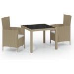 Vidaxl 3-delige Tuinset Met Kussens Poly Rattan - Beige