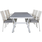 Virya Tuinmeubelset Tafel 100x200cm En 6 Stoel Anna Wit, Grijs.