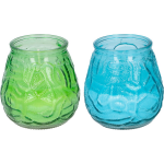 Arti Casa 4x Stuks Citronella Lowboy Tafelkaarsen 10 Cm Blauw En Groen Glas - Geurkaarsen