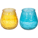 Arti Casa 4x Stuks Citronella Lowboy Tafelkaarsen 10 Cm Geel En Blauw Glas - Geurkaarsen