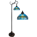 Clayre & Eef Lumilamp Tiffany Vloerlamp 152 Cm Bruin Kunststof Glas Rond Staande Lamp Glas In Lood Tiffany Lamp Staande - Blauw