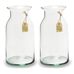 Bellatio Decorations Set Van 2x Stuks Melkbusvaas Bloemenvaas/bloemenvazen 9 X 18 Cm Transparant Eco Glas - Vazen