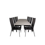 Levels Tuinmeubelset Tafel 100x229/310cm En 10 Stoel Copacabana, Grijs. - Zwart