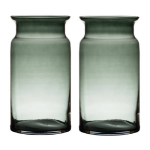 Bellatio Design Set Van 2x Stuks Grijze/transparante Melkbus Vaas/vazen Van Glas 29 Cm - Vazen - Oranje