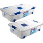 Hega Hogar 4x Opbergboxen/opbergdozen Met Deksel En Wieltjes 30 En 31 Liter Kunststof Transparant/blauw - Opbergbox