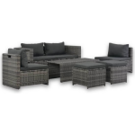 Vidaxl Loungeset Met Kussens 6-delig Poly Rattan - Grijs