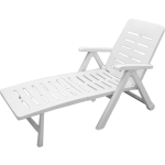 Gerimport - Ligstoel Met Armleuning / Steun - Ligbed - Kunststof Zonnen - Zomer - 150x72x96cm - 4 Posities - Blanco