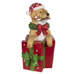 Clayre & Eef Decoratie Hond Met Kerstcadeau Led 23*19*39 Cm Meerkleurig Kunststof Hond 6pr3000