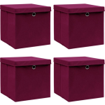 Vidaxl Opbergboxen Met Deksel 4 St 32x32x32 Cm Stof Donker - Rood