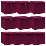 Vidaxl Opbergboxen Met Deksel 10 St 32x32x32 Cm Stof Donker - Rood