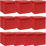 Vidaxl Opbergboxen Met Deksels 10 St 32x32x32 Cm Stof - Rojo