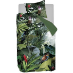 Snoozing Tropical Birds Flanel Dekbedovertrek - 1-persoons (140x200/220 Cm + 1 Sloop) - Flanel - - Groen