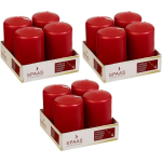 Spaas 12x Rode Cilinderkaarsen/stompkaarsen 5 X 8 Cm 12 Branduren - Geurloze Kaarsen - Woondecoraties - Rood