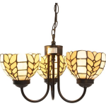 Clayre & Eef Hanglamp Tiffany Ø 39*125 Cm E14/max 3*40w Meerkleurig Glas In Lood Art Deco Lumilamp 5ll-5993 - Beige