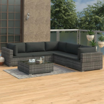 Vidaxl 6-delige Loungeset Met Kussens Poly Rattan - Grijs