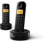 Philips D160 Duo Draadloze Telefoon - 4,1cm Display - Plug-and-play - Volumeregeling - Nummerherkenning - - Zwart