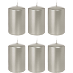 Trend Candles 6x Zilveren Cilinderkaarsen/stompkaarsen 5 X 8 Cm 18 Branduren - Geurloze Zilverkleurige Kaarsen - Woondecoraties - Silver