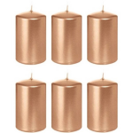Trend Candles 6x Roseen Cilinderkaarsen/stompkaarsen 5 X 8 Cm 18 Branduren - Geurloze Rosekleurige Kaarsen - Woondecoraties - Goud