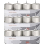 Trend Candles 12x Zilveren Cilinderkaarsen/stompkaarsen 5 X 8 Cm 18 Branduren - Geurloze Zilverkleurige Kaarsen - Woondecoraties - Silver