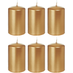 Trend Candles 6xen Cilinderkaarsen/stompkaarsen 5 X 8 Cm 18 Branduren - Geurlozekleurige Kaarsen - Woondecoraties - Goud