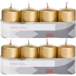 Trend Candles 8xen Cilinderkaarsen/stompkaarsen 5 X 8 Cm 18 Branduren - Geurlozekleurige Kaarsen - Woondecoraties - Goud