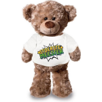 Bellatio Decorations Stoerste Meester Pluche Teddybeer Knuffel 24 Cm Met Pop Art T-shirt - Stoerste Meester / Cadeau Knuffelbeer - Wit