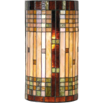 Clayre & Eef Tiffany Wandlamp Cilinder Compleet Armadillo Serie -, Geel, Multi Colour - Ijzer, Glas - Beige