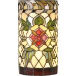 Clayre & Eef Tiffany Wandlamp Cilinder Compleet Red Flower Serie -, Rood, Multi Colour - Ijzer, Glas - Groen