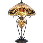 Clayre & Eef Tafellamp Met Tiffany Kap Sierlijke Krul Compleet 72 X ø 46 Cm -, Rood,, Ivory - Ijzer, Glas - Bruin