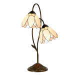 Clayre & Eef Tiffany Tafellamp 2-lichts Uit De Lily Serie -, Ivory - Ijzer, Glas - Bruin