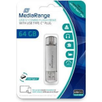 MediaRange MR937 USB flash drive 64 GB USB Type-A / USB Type-C 3.2 Gen 1 (3.1 Gen 1) Zilver - Plata