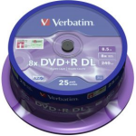 Verbatim 1x25 DVDR double layer 8x Speed. 8.5GB mat zilver - Silver