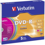 Verbatim 1x5 DVD-R 4.7GB Colour 16x Speed. Slim Case