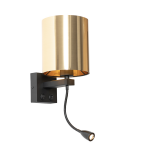 QAZQA Wandlamp zwart met flexarm en kap goud 15 cm - Brescia