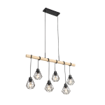 QAZQA Landelijke hanglamp met hout 6-lichts - Chon - Zwart