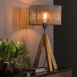 Hoyz - Tafellamp Tripod Wood Nikkel - Industrieel - 30x30x65 - Zwart