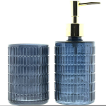 Benza Zeeppomp - Zeepdispenser & Glas / Tandenborstelhouder - Blauw/goud