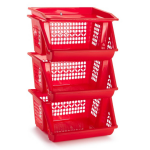 Forte Plastics 3x Rode Opberg Stapelkratten/organizers 3 Vakken 62 X 32 Cm - Opbergmanden - Rood