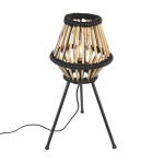 QAZQA Landelijke tripod tafellamp bamboe met - Evalin - Zwart