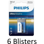 Philips 6 Stuks (6 Blisters A 1 St) Ultra Alkaline 9v