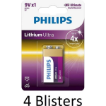 Philips 4 Stuks (4 Blisters A 1 St) 9v Lithium Ultra Batterij