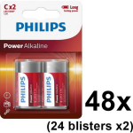 Philips 48 Stuks (24 Blisters A 2st) - Power C/lr14 Alkalinebatterij