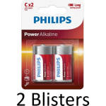 Philips 4 Stuks (2 Blister A 2st) - Power C/lr14 Alkalinebatterij